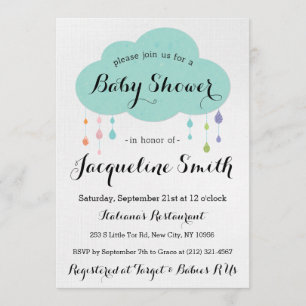 Rain Drop Glitter Baby shower Invitation Kaart