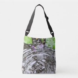 Rain Drop Swirling Whirlpool met Paarse Bloemen Crossbody Tas