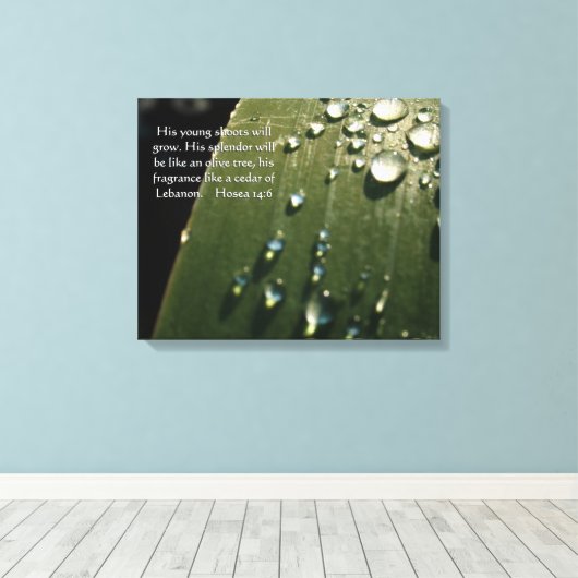 Rain Drops op Leaf Schrift Canvas Afdruk (Insitu (Houten vloer))