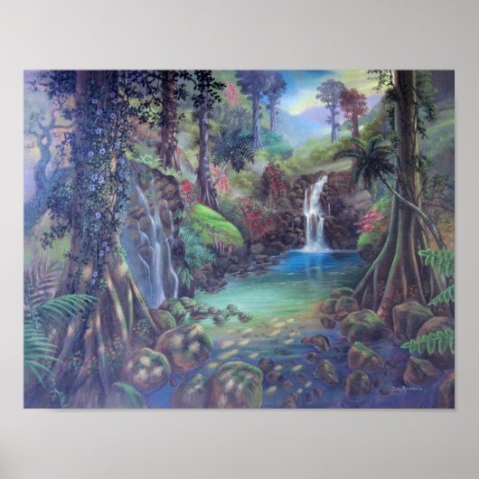 Rain Forest Landscape River Waterfalls Art Poster (Voorkant)