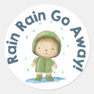 Rain Go Away - Schattige Beer op een regenachtige  Ronde Sticker