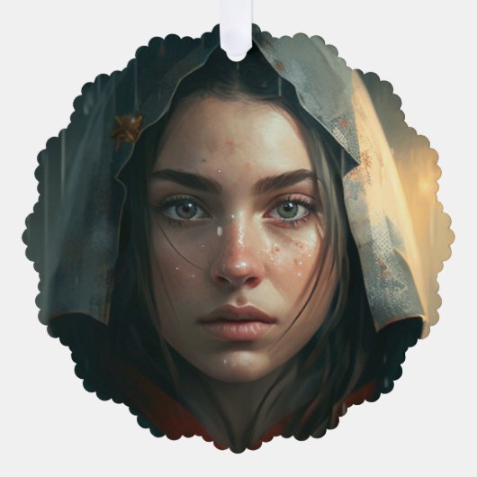 Rain hood girl ornament kaart (Voorkant)