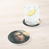 Rain hood girl zandsteen onderzetter (Zijkant)