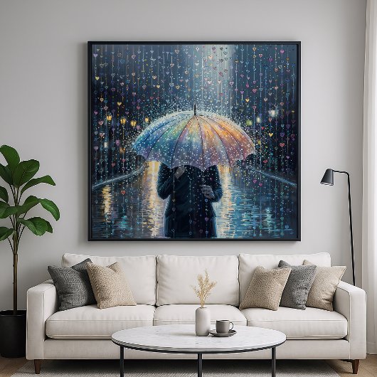 Rain of Hearts - Whimsical Illustration Style Poster