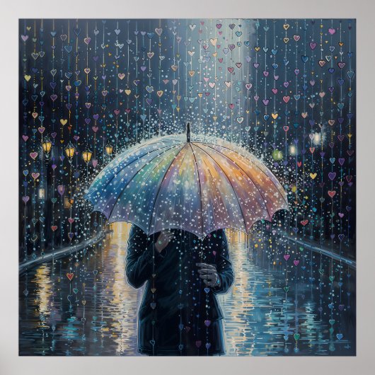 Rain of Hearts - Whimsical Illustration Style Poster (Voorkant)