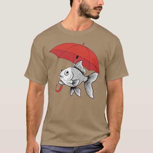 Rain or Shine – Fish with Umbrella Funny T-Shirt (Voorkant)