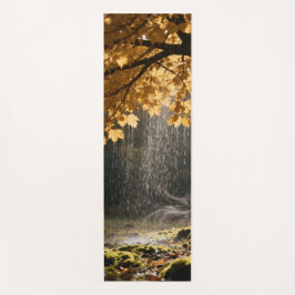 Rain pours from lush branches onto mossy ground yogamat