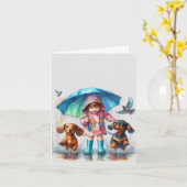 Rain Puddle Friends Dachshund (te downloaden) Kaart (Gele Bloem)