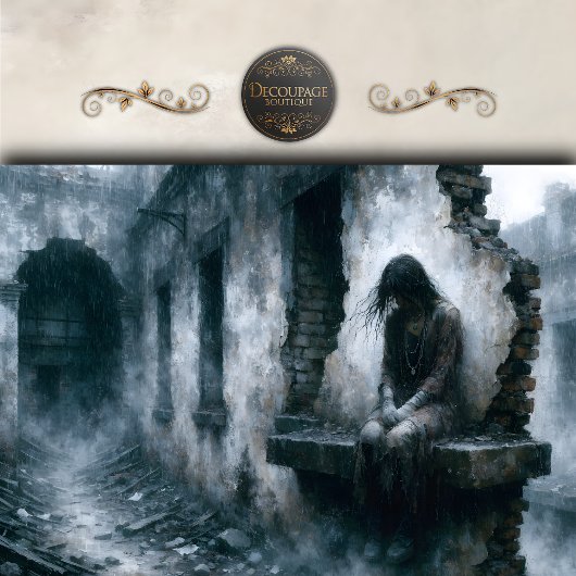 Rain Soaked Urban Woman Dark Blue Decoupage Tissuepapier