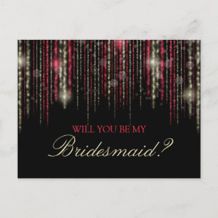 Rain van Red Gold Glitter zal je mijn Bridesmaid z Uitnodiging Briefkaart
