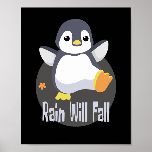 Rain zal herfst Kawaii grappige baby pinguïn geluk Poster (Voorkant)