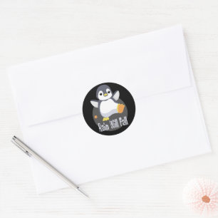 Rain zal herfst Kawaii grappige baby pinguïn geluk Ronde Sticker