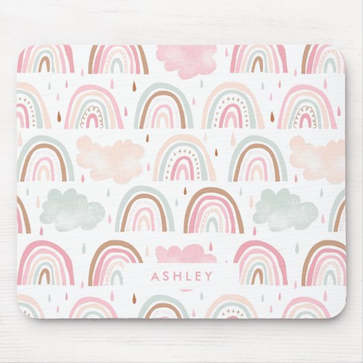 Rainbobpatroon van witte pasteldraad muismat (Voorkant)