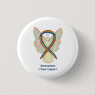 Rainboegbewustzijn Ribbon Angel Custom Art Pins Ronde Button 3,2 Cm