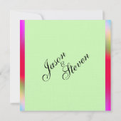 Rainboegkleuren op uitnodiging voor groene bruilof (Achterkant)