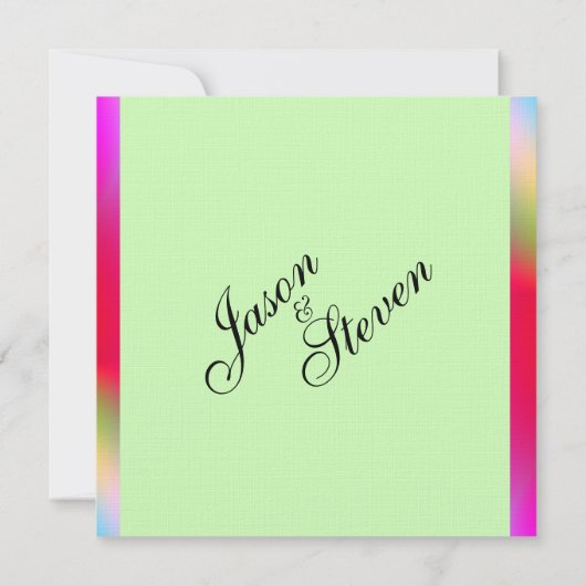Rainboegkleuren op uitnodiging voor groene bruilof (Achterkant)