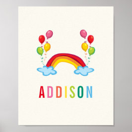 Rainbogen en ballonnen, aangepaste naam kleurrijke poster