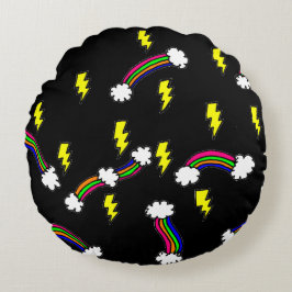Rainbogen en bliksembots, doodle Print Rond Kussen
