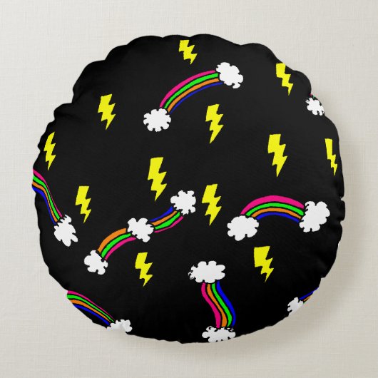 Rainbogen en bliksembots, doodle Print Rond Kussen (Voorkant)