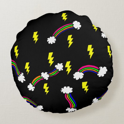 Rainbogen en bliksembots, doodle Print Rond Kussen (Achterkant)
