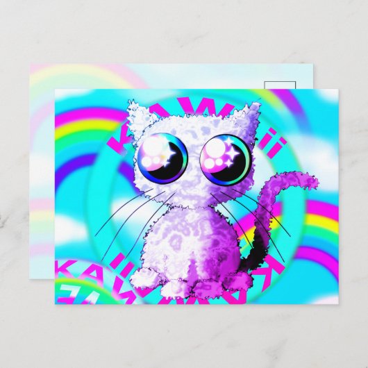 Rainbogen en een krulkat in de stijl van Kawaii Briefkaart (Voorkant / Achterkant)