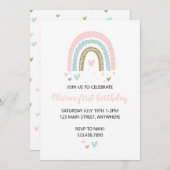 Rainbogen en harten Eerste verjaardag Uitnodigen p Kaart (Voorkant / Achterkant)