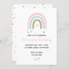 Rainbogen en harten Eerste verjaardag Uitnodigen p Kaart