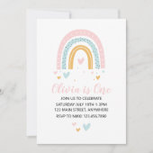 Rainbogen en harten Eerste verjaardag Uitnodigen p Kaart (Voorkant)