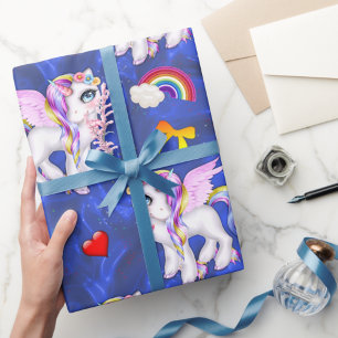 Rainbogen en inkepingen Blauwe zijde Cadeaupapier