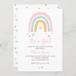 Rainbogen en kunstmeisjes Baby shower Pastel Invit Kaart