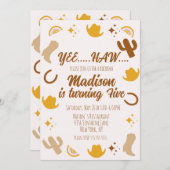 Rainbogen en Rodeos Groovy Birthday Aankondiging (Voorkant / Achterkant)