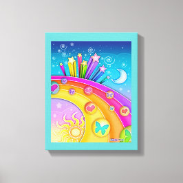 Rainbogen en sterren Pop Art Sky Gallery Wrapped C Canvas Afdruk