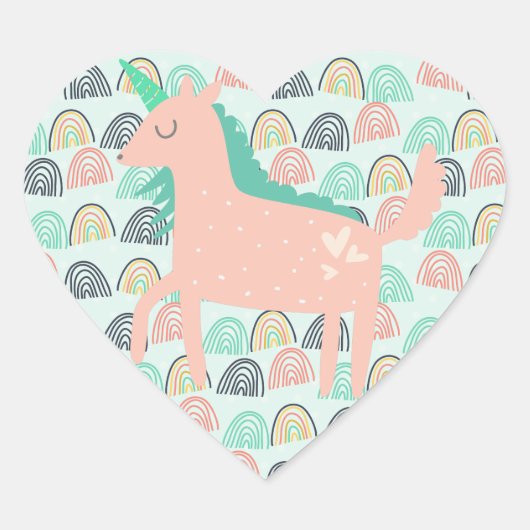 Rainbogen en Unicorns Hart Sticker (Voorkant)