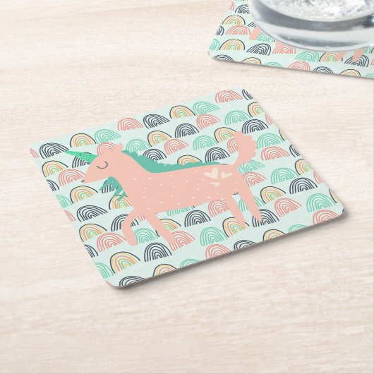 Rainbogen en Unicorns Kartonnen Onderzetters (Schuin)