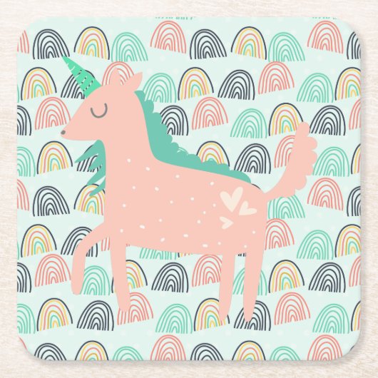 Rainbogen en Unicorns Kartonnen Onderzetters (Voorkant)