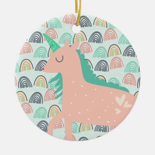 Rainbogen en Unicorns Keramisch Ornament (Voorkant)