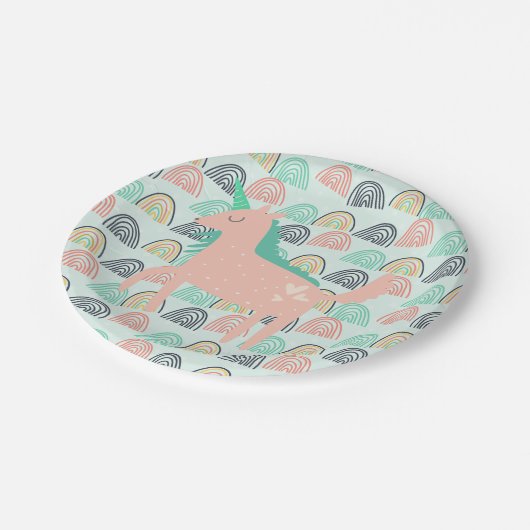 Rainbogen en Unicorns Papieren Bordje (Gekanteld)
