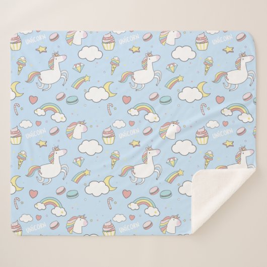 Rainbogen en Unicorns Sherpa Deken (Voorkant (horizontaal))