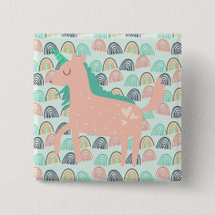 Rainbogen en Unicorns Vierkante Button 5,1 Cm