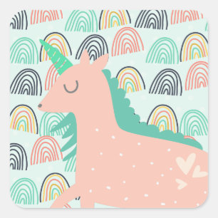 Rainbogen en Unicorns Vierkante Sticker