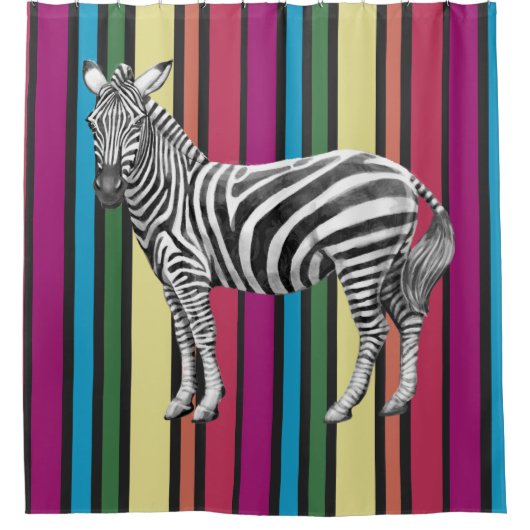 Rainbogen en Zebras Douchegordijn (Voorkant)