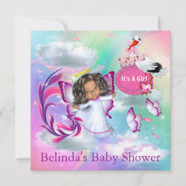 Rainbogen, fluffy Clouds & Baby Butterfly Invitati Notitiekaartje