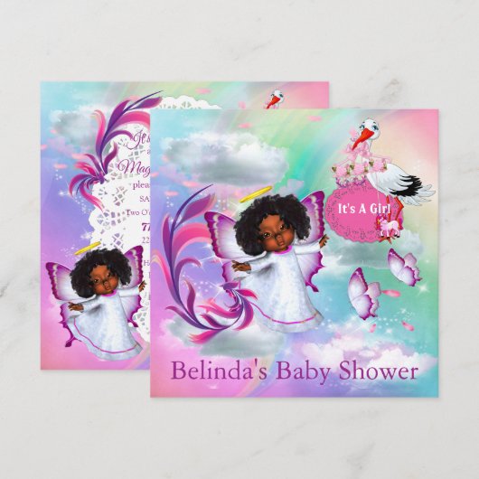 Rainbogen, fluffy Clouds & Baby Butterfly Invitati Notitiekaartje (Voorkant / Achterkant)