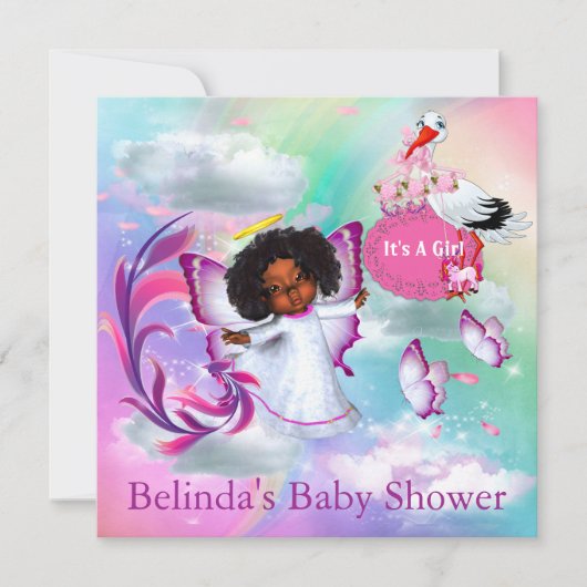 Rainbogen, fluffy Clouds & Baby Butterfly Invitati Notitiekaartje (Voorkant)