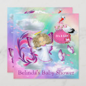 Rainbogen, fluffy Clouds & Baby Butterfly Invitati Notitiekaartje (Voorkant / Achterkant)