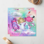 Rainbogen, fluffy Clouds & Baby Butterfly Invitati Notitiekaartje (Voorkant / Achterkant in situ)