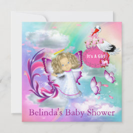 Rainbogen, fluffy Clouds & Baby Butterfly Invitati Notitiekaartje