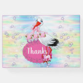 Rainbogen, fluffy clouds en Butterfly Baby Girl Gastenboek (Achterkant)