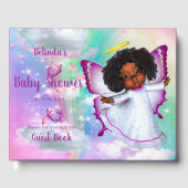 Rainbogen, fluffy clouds en Butterfly Baby Girl Gastenboek (Voorkant)