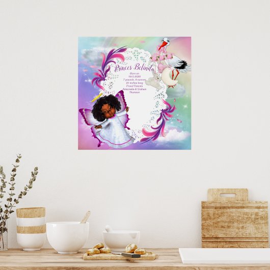 Rainbogen, fluffy clouds en Butterfly Baby Girl Poster (Keuken)